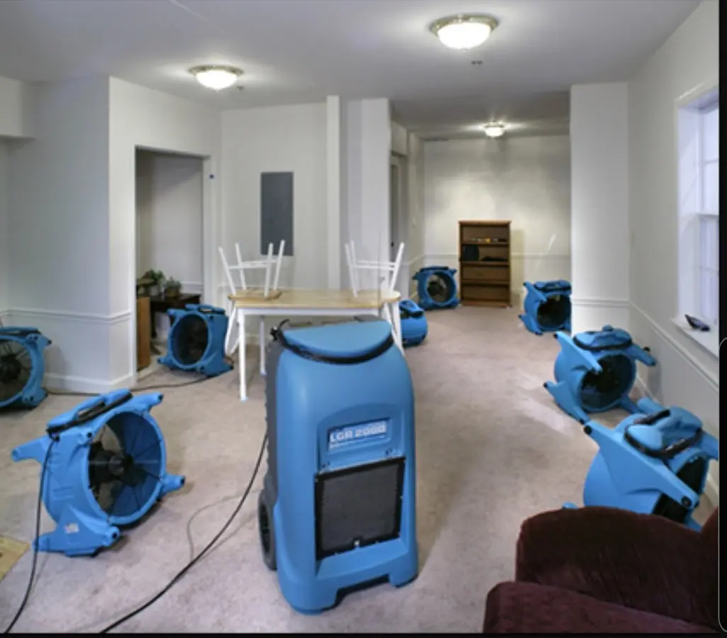 Air movers and dehumidifier setup for Water Extraction & Removal in Hutchison